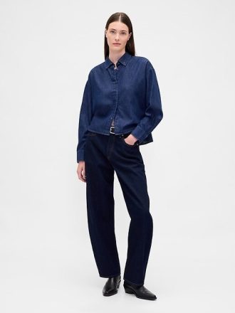 Camicia corta in denim ultra morbido con orlo dritto