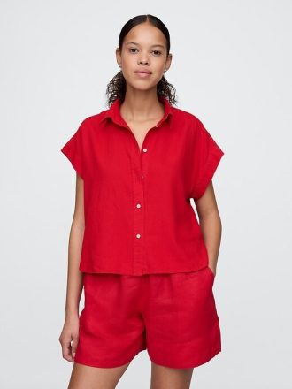 Camicia corta in misto lino