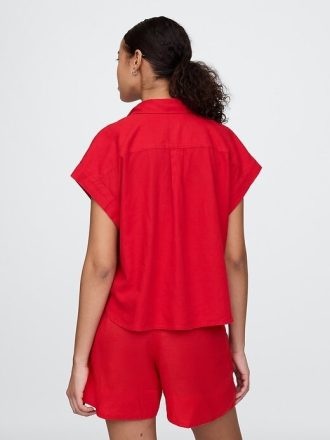 Camicia corta in misto lino