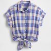 Camicia corta in misto lino con nodo sul davanti Camicia corta in misto lino con nodo sul davanti