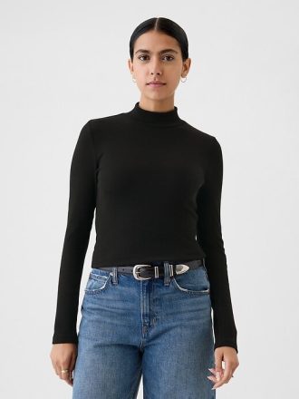 Camicia corta moderna a coste con collo alto