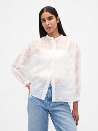 Camicia floreale in voile trasparente