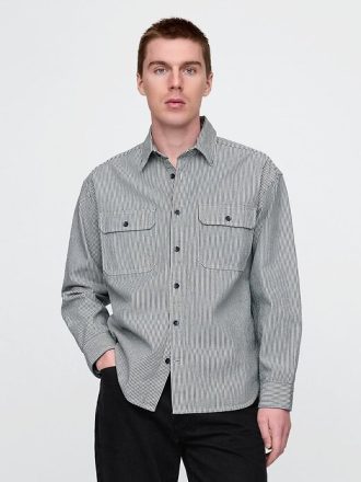 Camicia grande a righe in denim