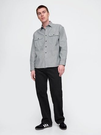 Camicia grande a righe in denim