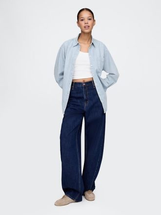 Camicia grande a righe in denim