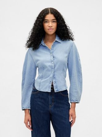 Camicia in denim con maniche a palloncino