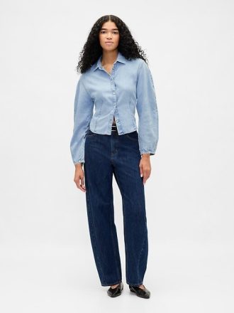 Camicia in denim con maniche a palloncino