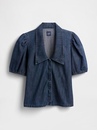 Camicia in denim con maniche a sbuffo e colletto