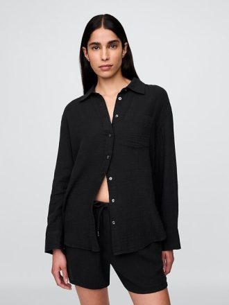 Camicia in garza di cotone con bottoni