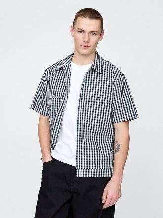 Camicia in popeline con tasca e cerniera intera