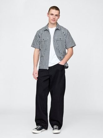 Camicia in popeline con tasca e cerniera intera