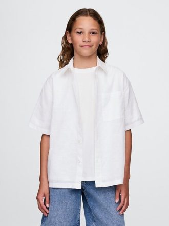 Camicia rilassata in lino e cotone per bambini