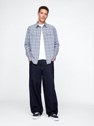 Camicia western in popeline di cotone biologico