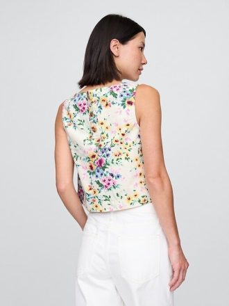 Canotta corta con stampa floreale in denim
