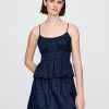 Canotta in denim con occhielli smock Canotta in denim con occhielli smock