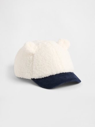 Cappello da baseball per bambini in sherpa e velluto a coste con orsetto