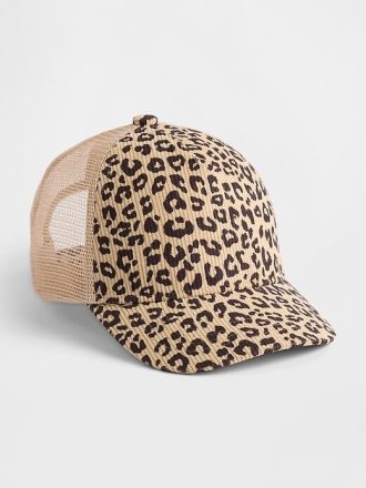 Cappello da camionista in velluto a coste leopardato per bambini