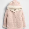 Cardigan a trecce con fodera in sherpa per neonati con motivo a orsetto Cardigan a trecce con fodera in sherpa per neonati con motivo a orsetto