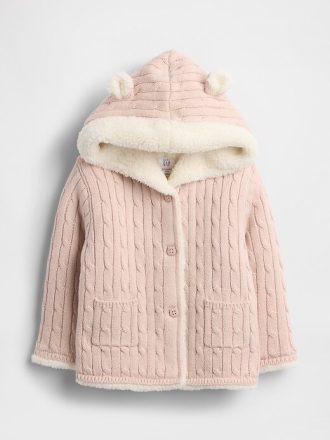 Cardigan a trecce con fodera in sherpa per neonati con motivo a orsetto