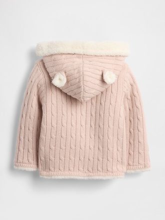 Cardigan a trecce con fodera in sherpa per neonati con motivo a orsetto