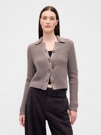 Cardigan corto con colletto in 100% cotone