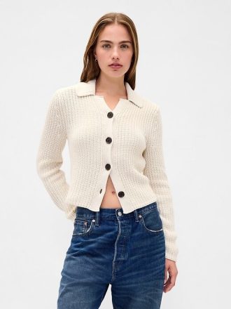 Cardigan corto con colletto in 100% cotone