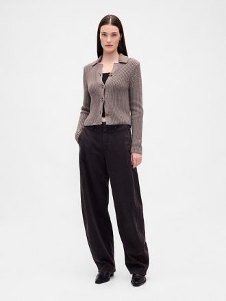 Cardigan corto con colletto in 100% cotone