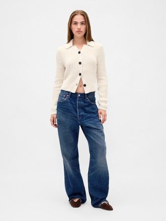 Cardigan corto con colletto in 100% cotone