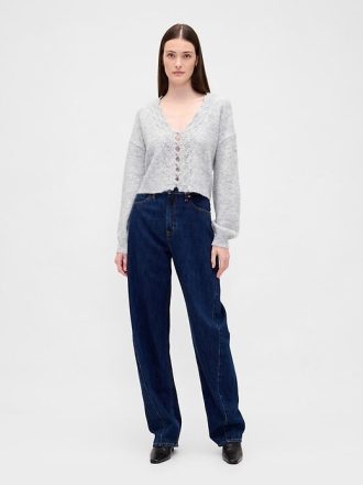 Cardigan corto smerlato traforato e sfocato