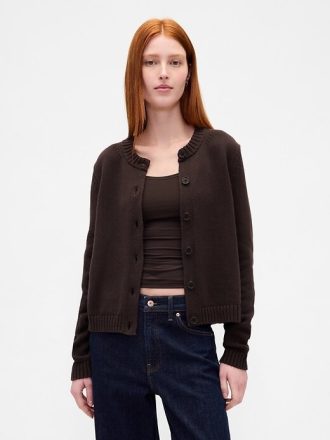 Cardigan girocollo in 100% cotone