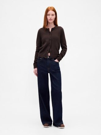 Cardigan girocollo in 100% cotone