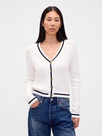 Cardigan in maglia a trecce 100% cotone