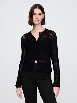 Cardigan in misto lino con lavorazione a traforo