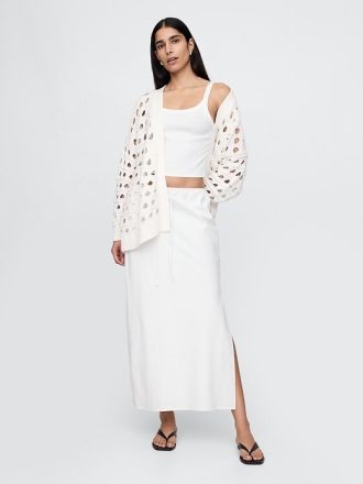 Cardigan oversize in traforato 100% cotone