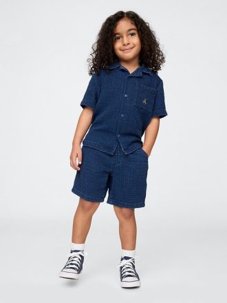 Completo in denim stropicciato per neonati e bambini piccoli