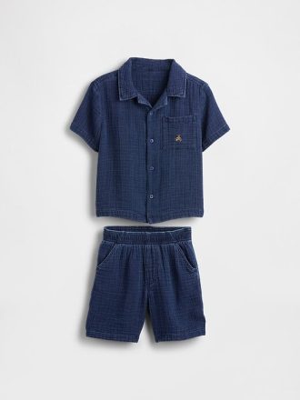 Completo in denim stropicciato per neonati e bambini piccoli