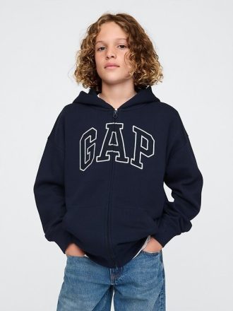 Felpa con cappuccio e zip con logo morbido vintage per bambini