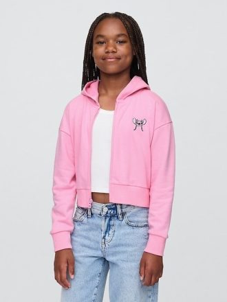 Felpa con cappuccio e zip corta in spugna francese per bambini Lilo & Stitch