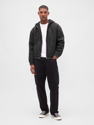 Felpa con cappuccio e zip foderata in sherpa in denim ultra morbido
