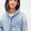 Felpa con cappuccio e zip in denim lavorato a maglia per bambini Felpa con cappuccio e zip in denim lavorato a maglia per bambini