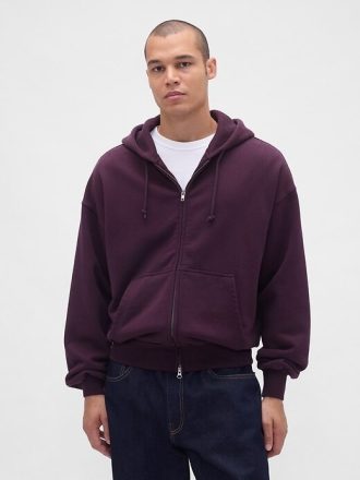 Felpa con cappuccio e zip in French Terry extra pesante