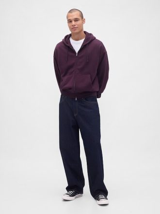 Felpa con cappuccio e zip in French Terry extra pesante
