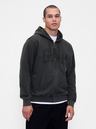 Felpa con cappuccio e zip intera con logo VintageSoft Arch per adulti