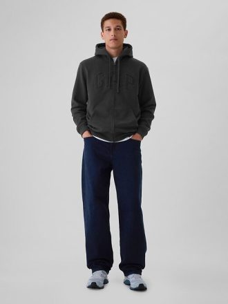 Felpa con cappuccio e zip intera con logo VintageSoft Arch per adulti