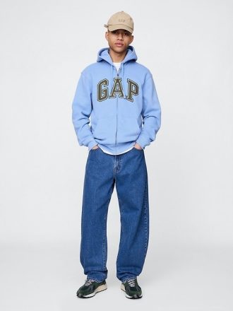 Felpa con cappuccio e zip intera con logo VintageSoft Arch per adulti