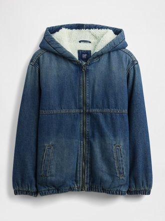 Felpa con cappuccio in denim con fodera in sherpa per bambini