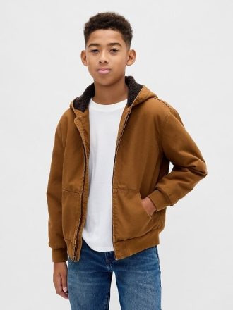 Felpa con cappuccio in denim di tela con fodera in sherpa per bambini