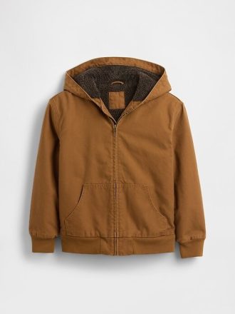 Felpa con cappuccio in denim di tela con fodera in sherpa per bambini