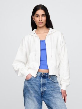 Felpa con cappuccio oversize in spugna francese con zip e zeppa