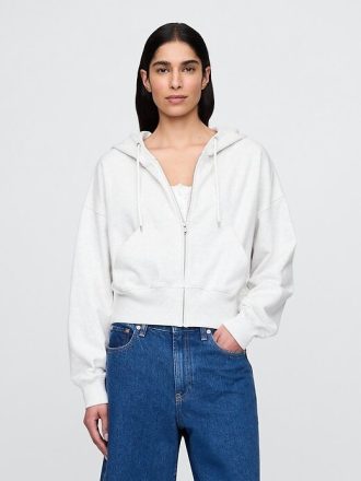 Felpa con cappuccio oversize in spugna francese con zip e zeppa